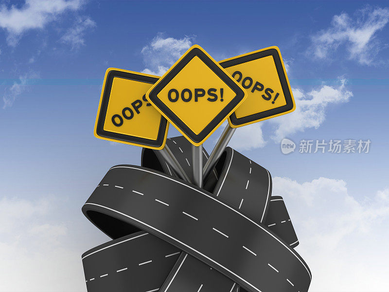 环形道路与OOPS!道路标志- 3D渲染